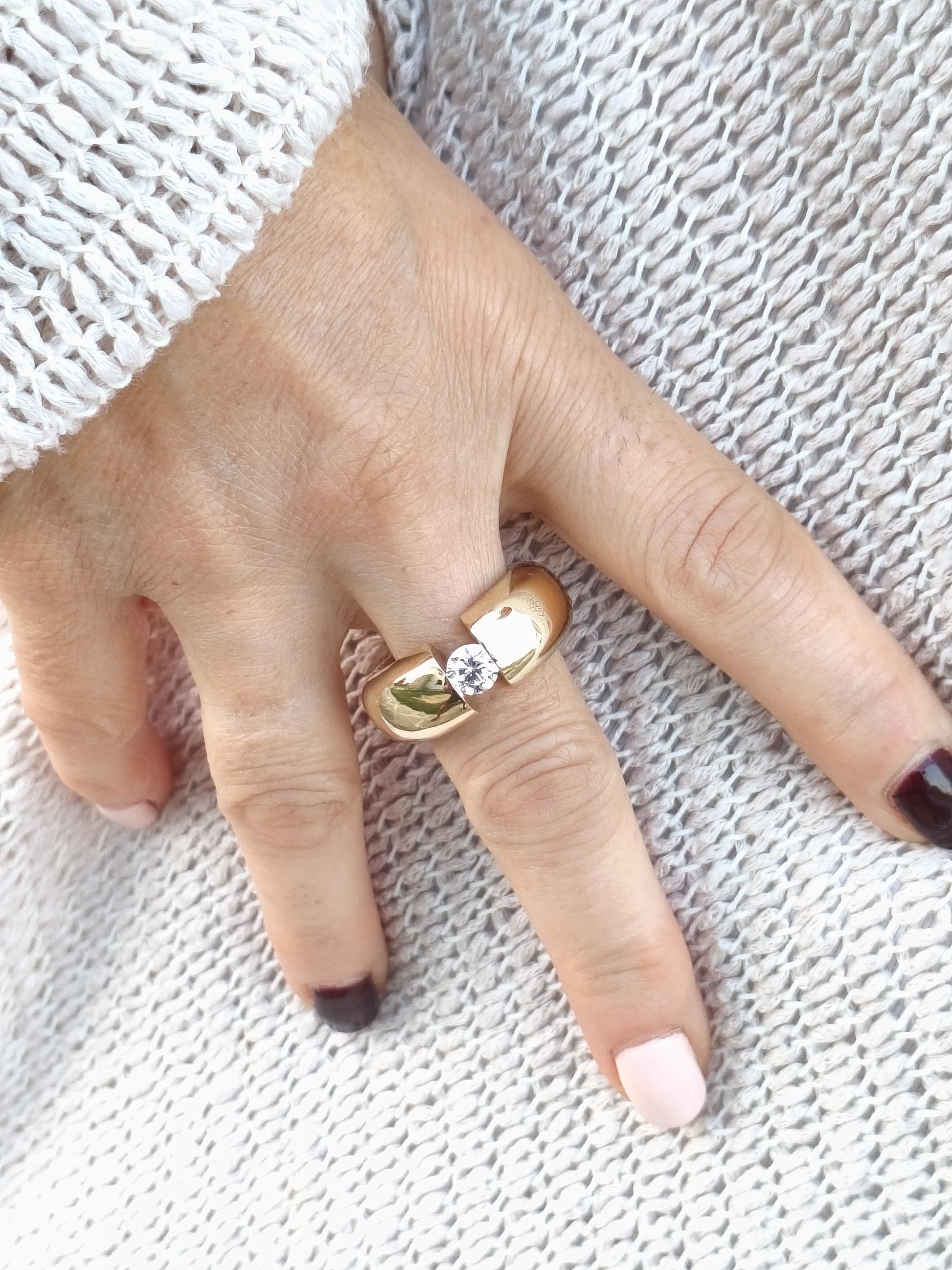 Gold Statement Ring: Engagement Ring Tension Setting