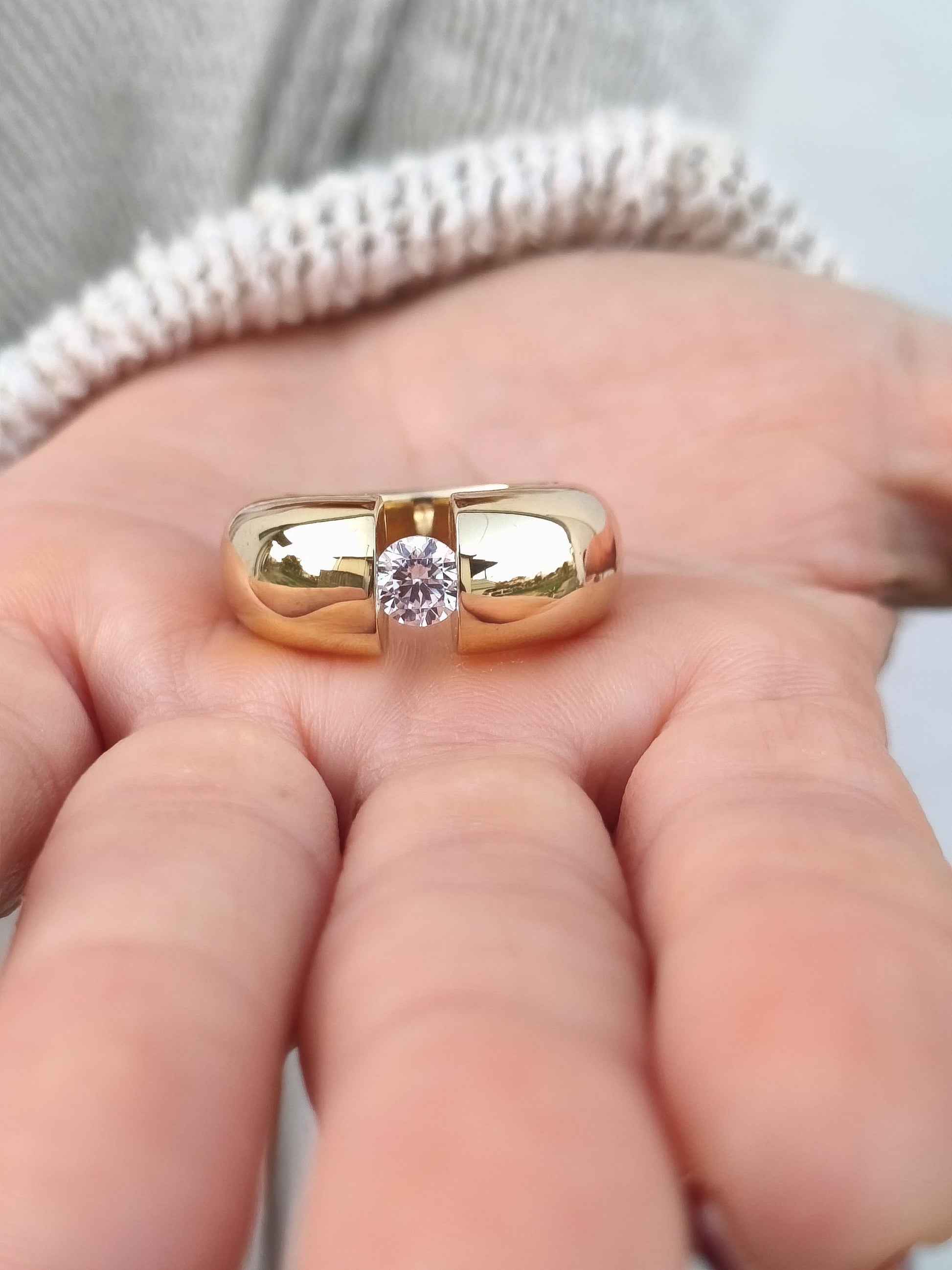 Gold Statement Ring: Engagement Ring Tension Setting