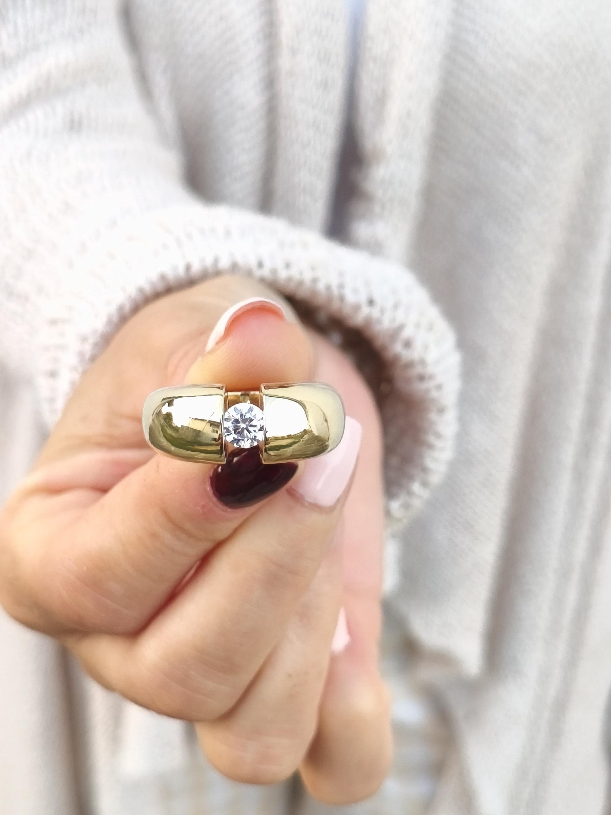 Gold Statement Ring: Engagement Ring Tension Setting