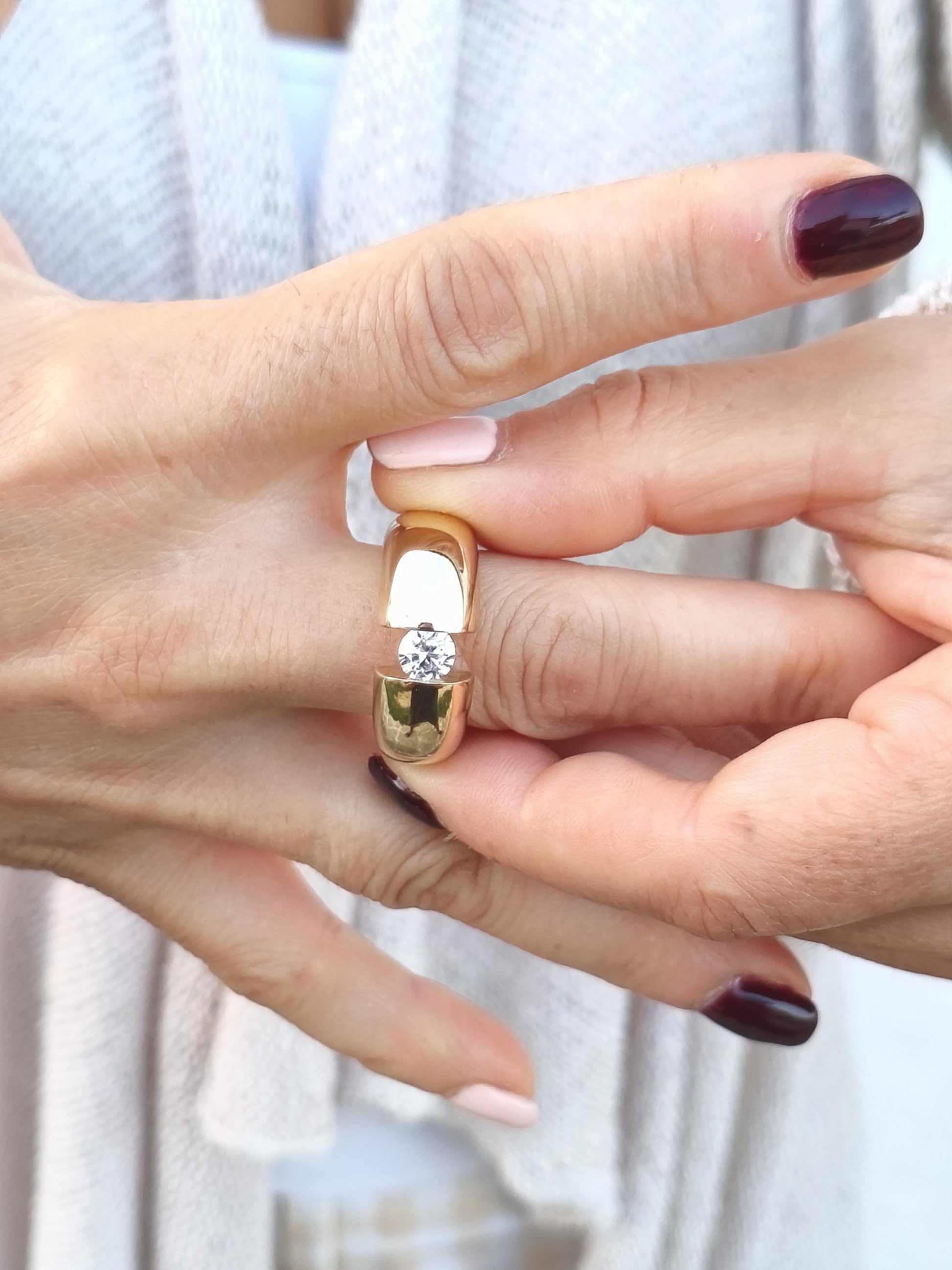 Gold Statement Ring: Engagement Ring Tension Setting