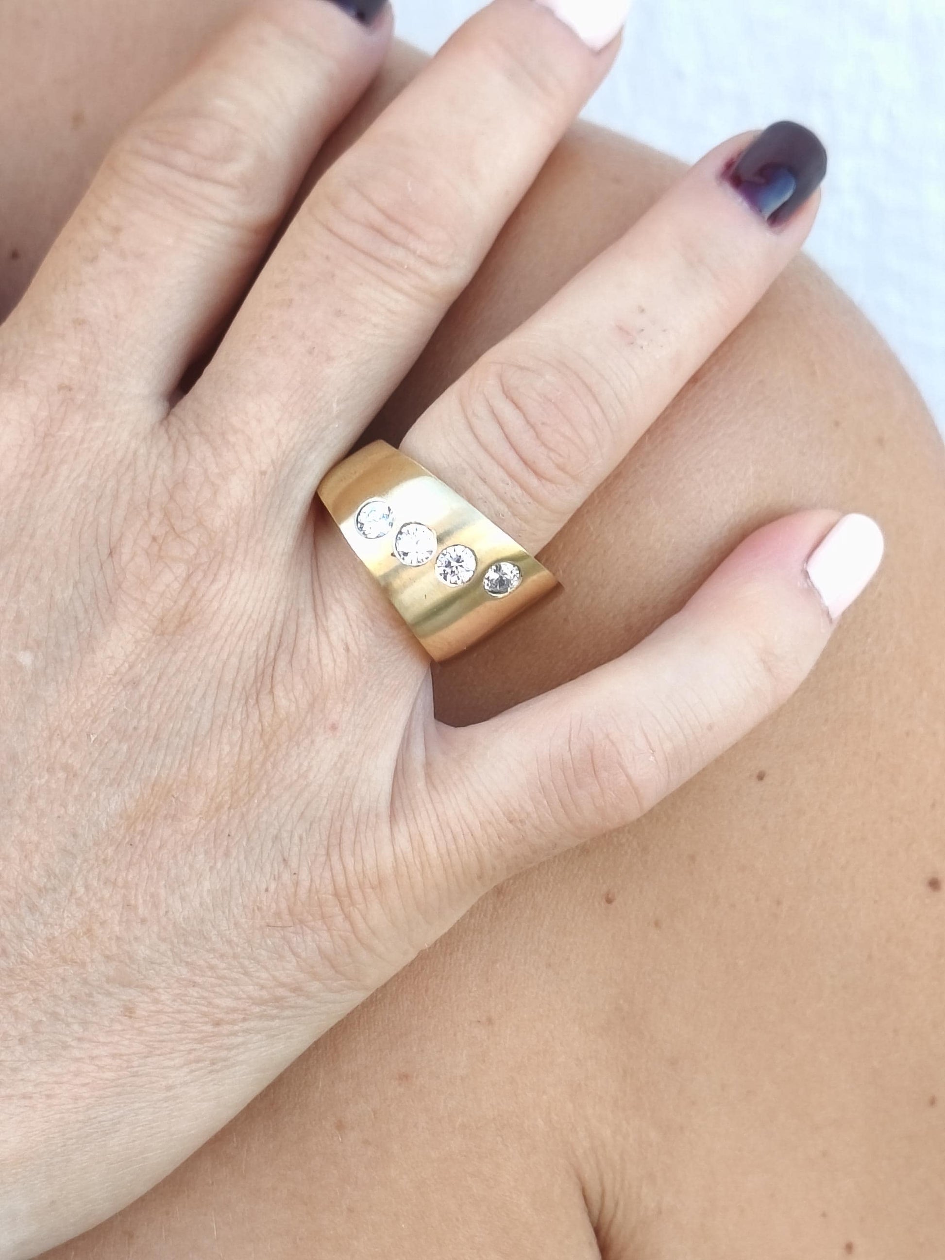 Statement Ring: Chunky Asymmetrical Band, Gold Plated, Birthstones Jewelry