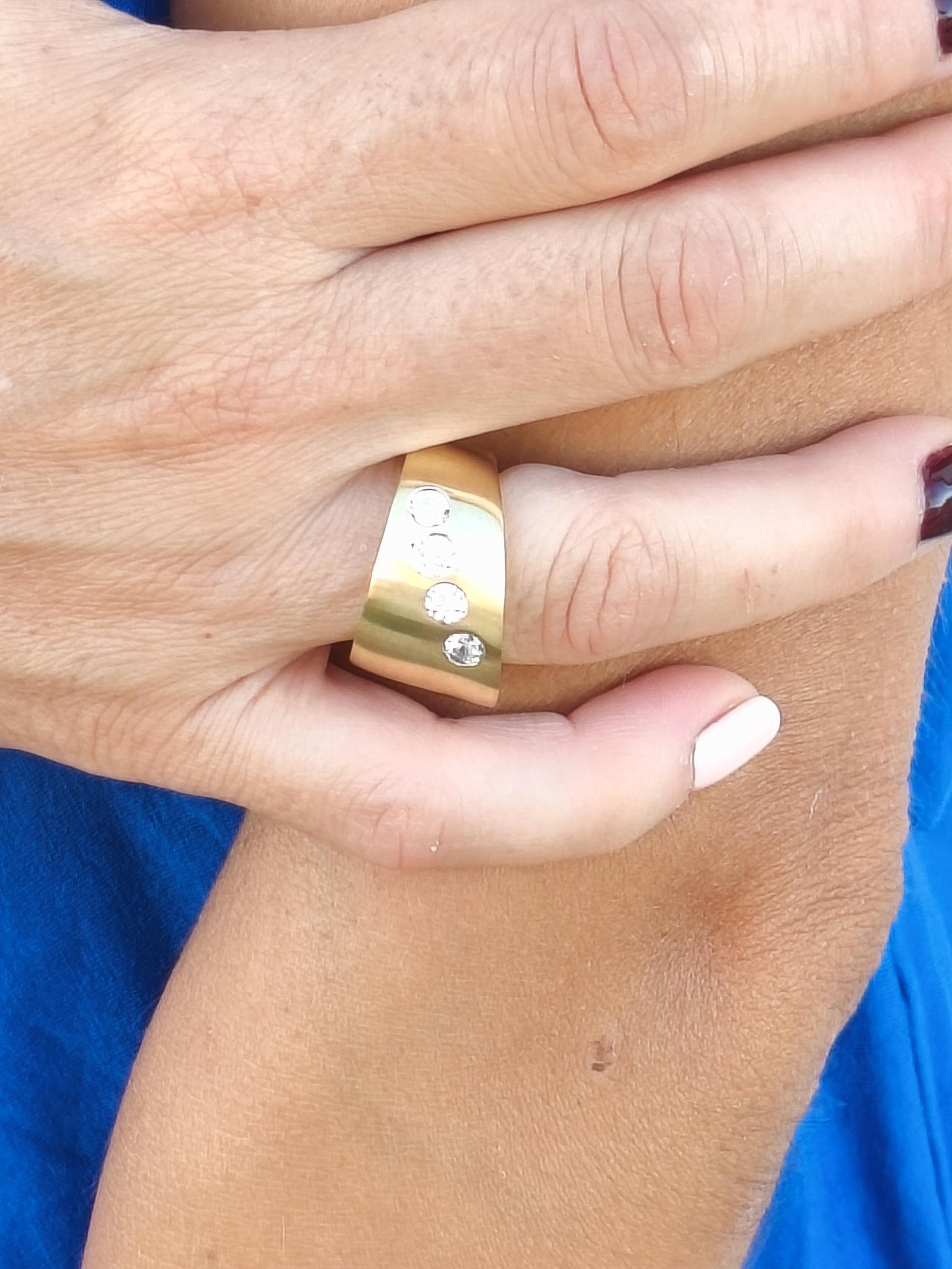 Statement Ring: Chunky Asymmetrical Band, Gold Plated, Birthstones Jewelry