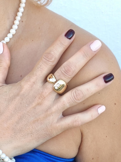 Wide Band Statement Ring: Gold Plated Wedding Ring, Cubic Zirconia