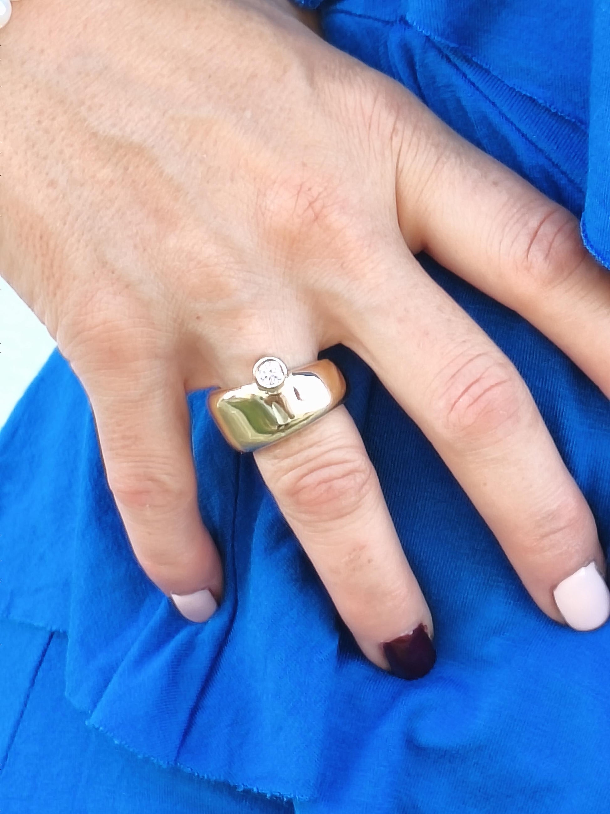 Wedding Ring: Wide Band For Men And Women, Offset Diamond, Gold Plated