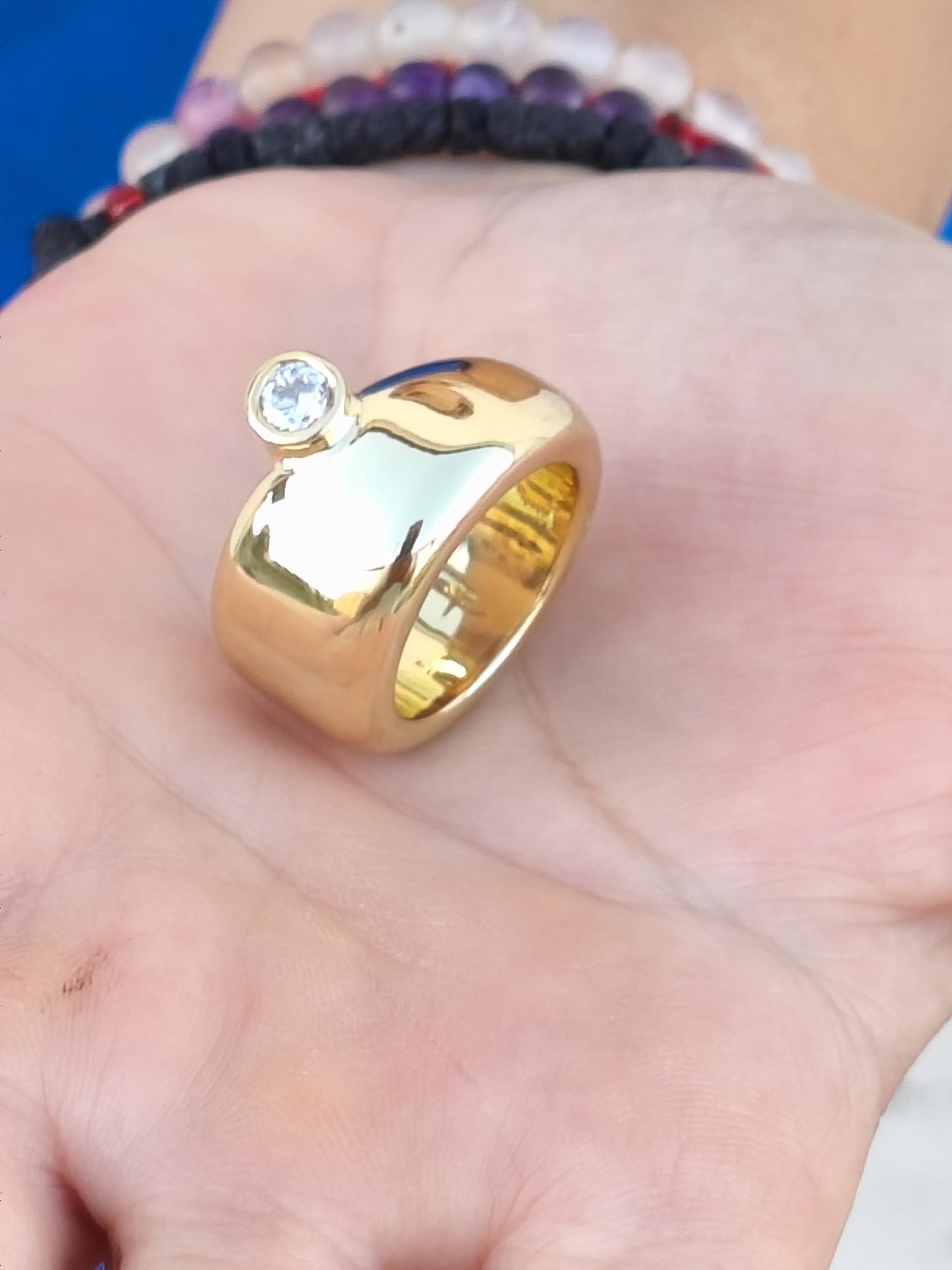 Wedding Ring: Wide Band For Men And Women, Offset Diamond, Gold Plated