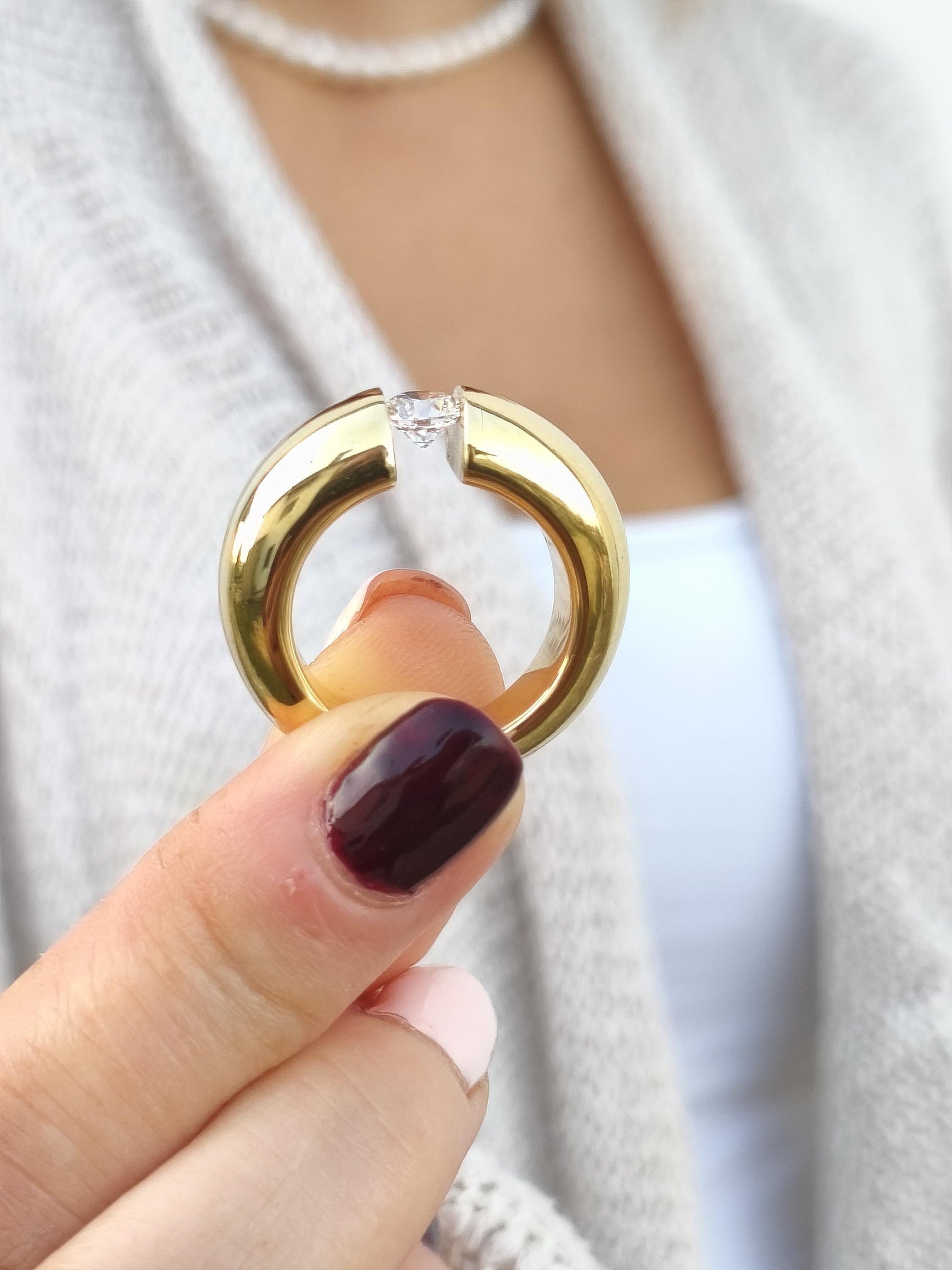 Gold Statement Ring: Engagement Ring Tension Setting