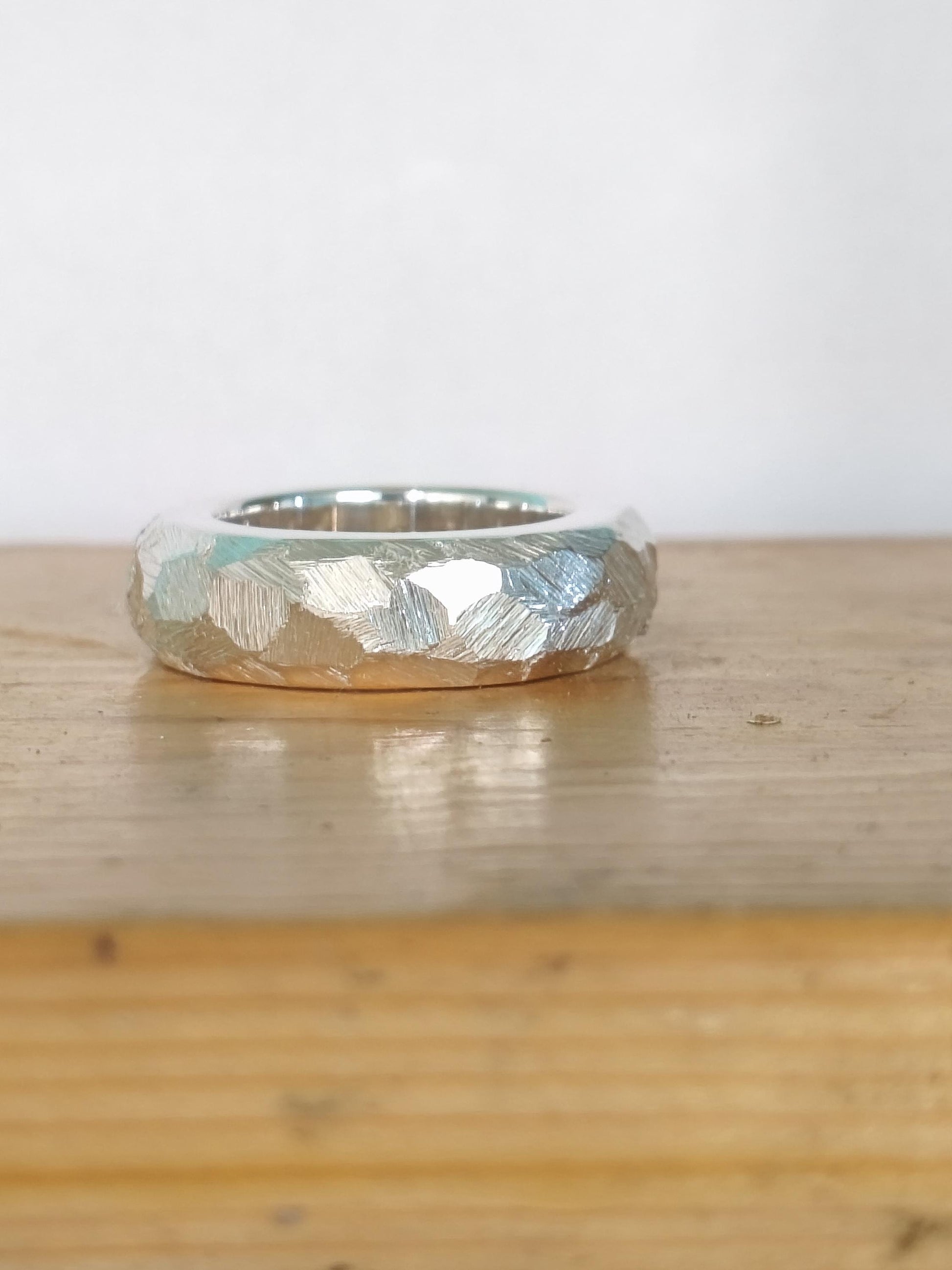 Hammered Band Ring: 8mm Wide Band, Gold Alternative, Fine Jewelry Designs, Silver AG 950