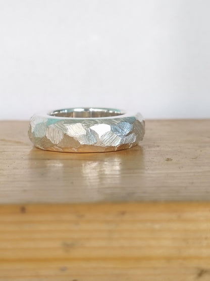 Hammered Band Ring: 8mm Wide Band, Gold Alternative, Fine Jewelry Designs, Silver AG 950