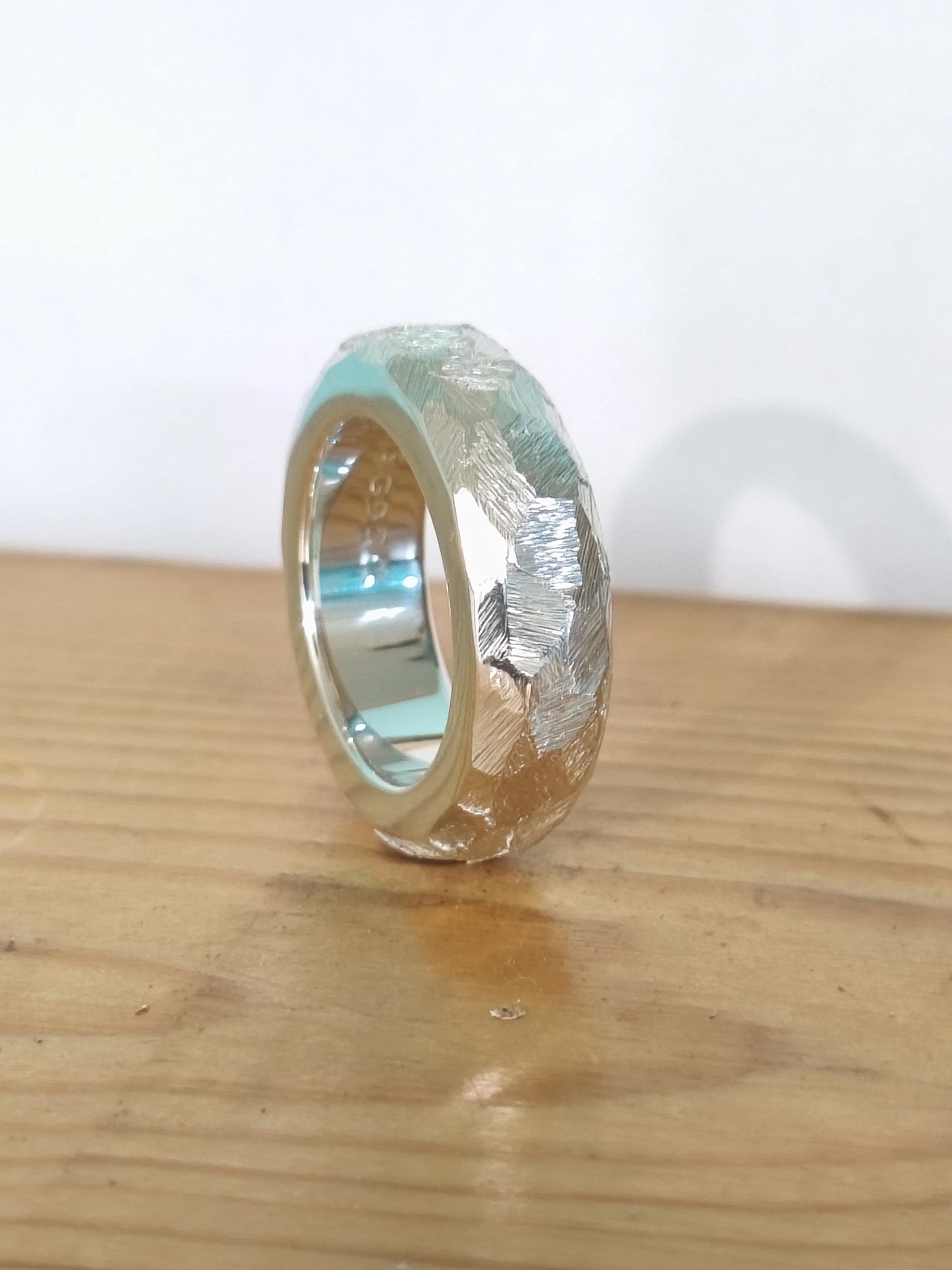 Hammered Band Ring: 8mm Wide Band, Gold Alternative, Fine Jewelry Designs, Silver AG 950