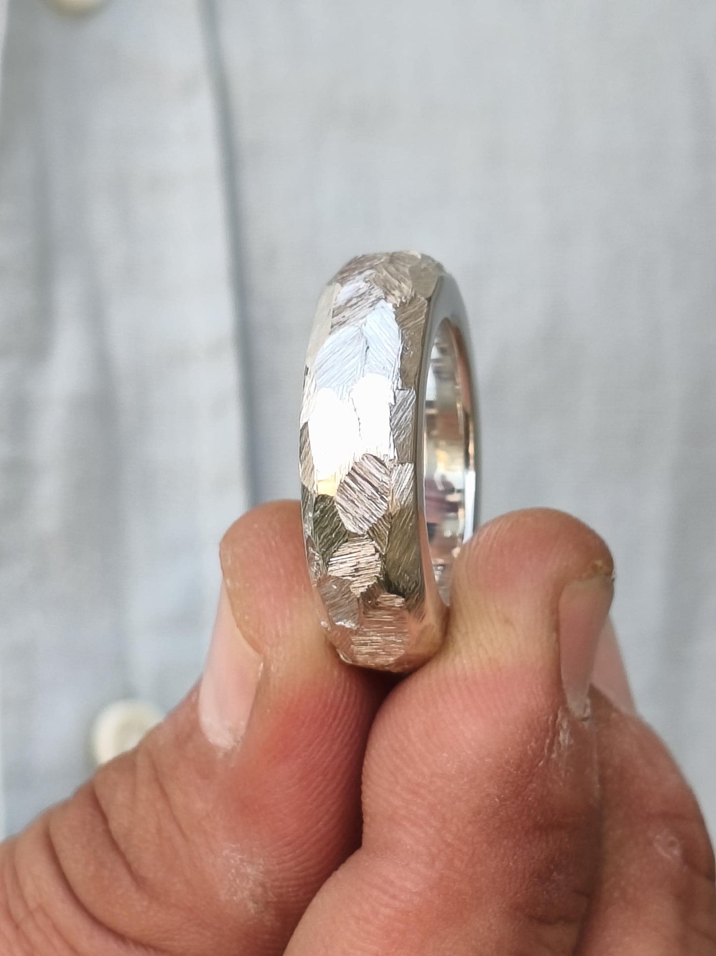 Hammered Band Ring: 8mm Wide Band, Gold Alternative, Fine Jewelry Designs, Silver AG 950