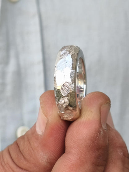 Hammered Band Ring: 8mm Wide Band, Gold Alternative, Fine Jewelry Designs, Silver AG 950