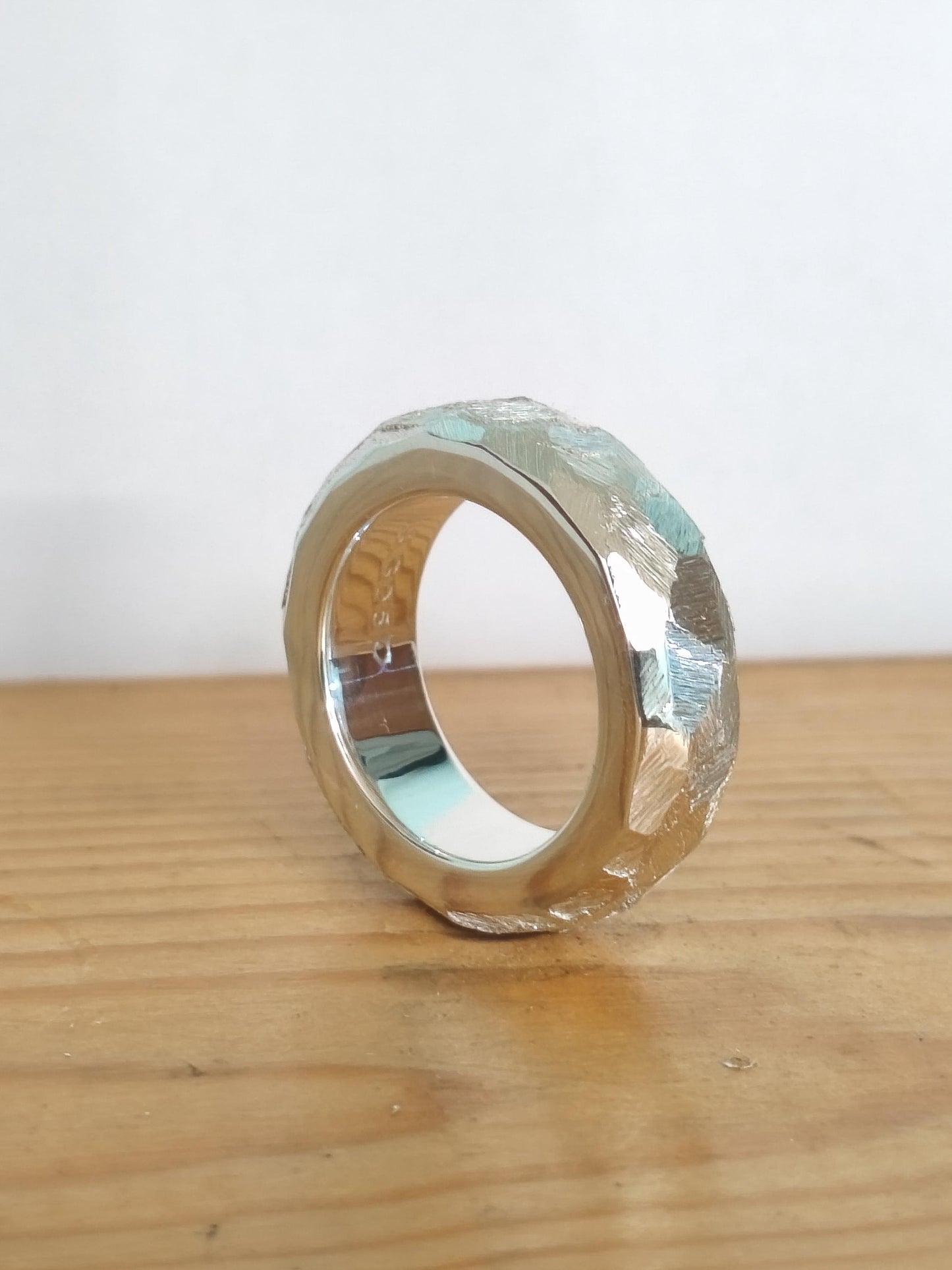 Hammered Band Ring: 8mm Wide Band, Gold Alternative, Fine Jewelry Designs, Silver AG 950