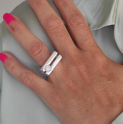 Moissanite Gold Engagement Ring: Double Band Statement Jewelry