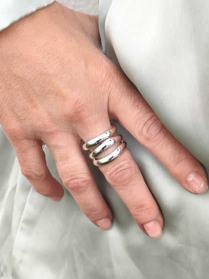Asymmetrical Ring: Wide Triple Band, Silver AG 950