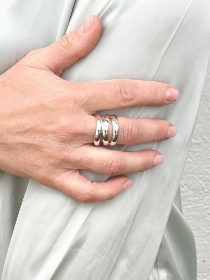 Asymmetrical Ring: Wide Triple Band, Silver AG 950