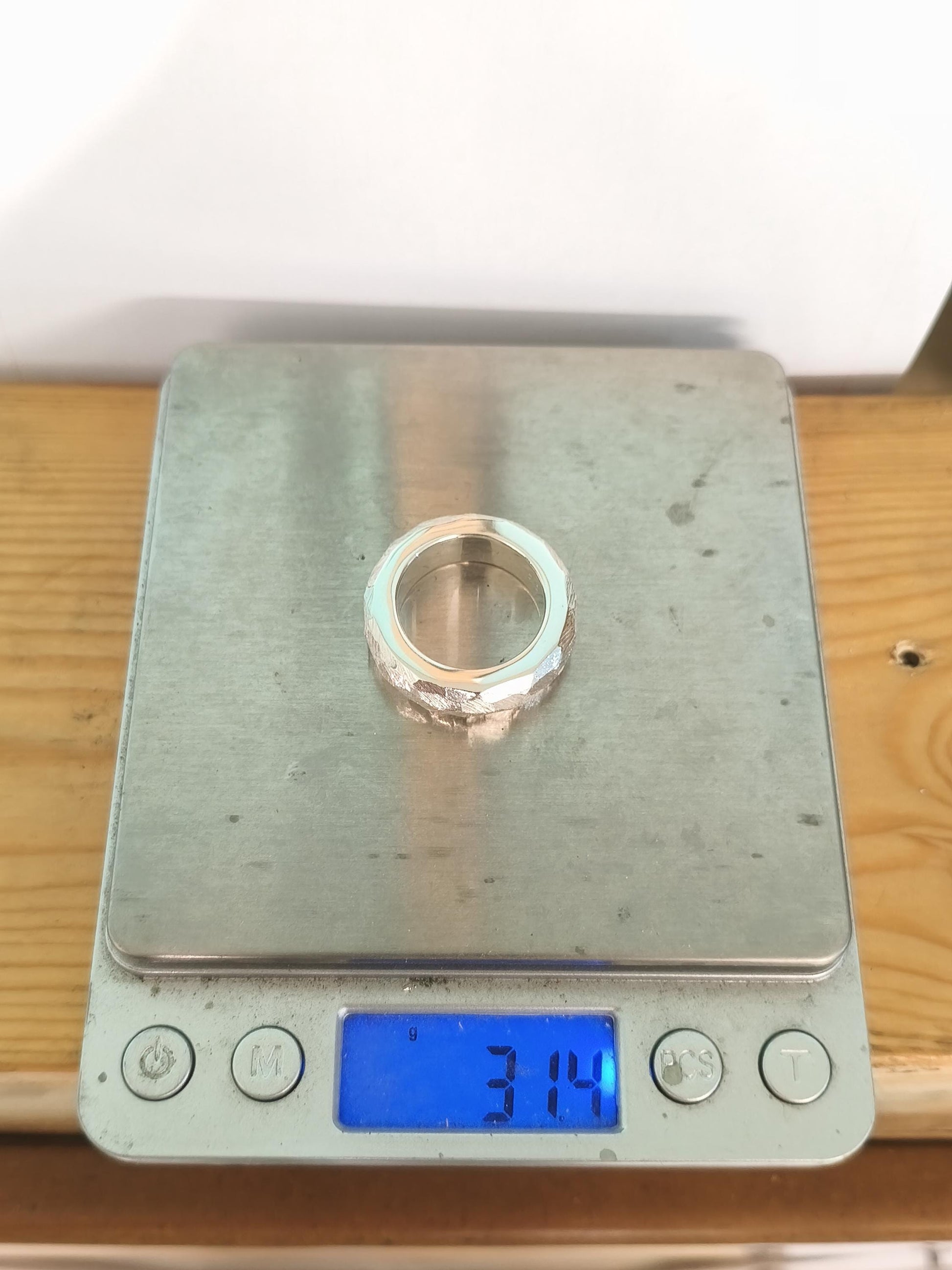 Hammered Band Ring: 8mm Wide Band, Gold Alternative, Fine Jewelry Designs, Silver AG 950