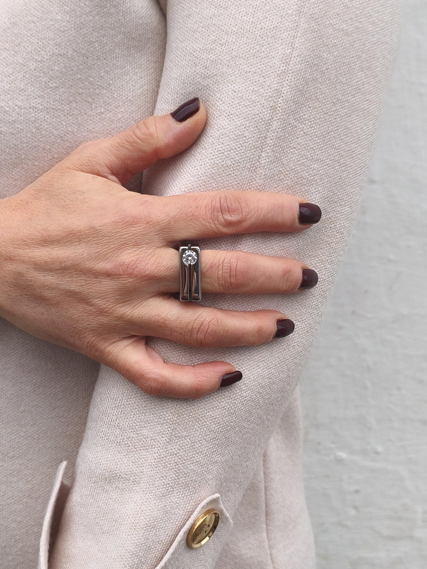 Statement Ring: Twin Band Moissanite Jewelry, Original Design Elisa Kuno