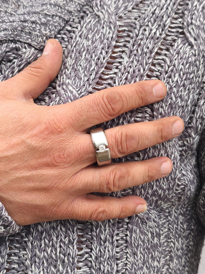 Chunky Wedding Band: Tension Set Moissanite Ring, Stainless Steel