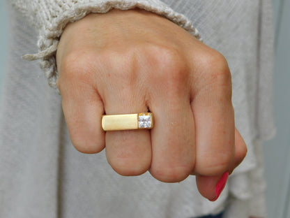 Princess Cut Moissanite Ring, Gold Plated Statement Ring
