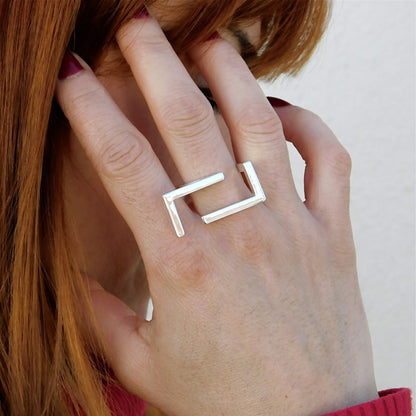 Statement Ring Ag950 Silver , Geometric Bar Design