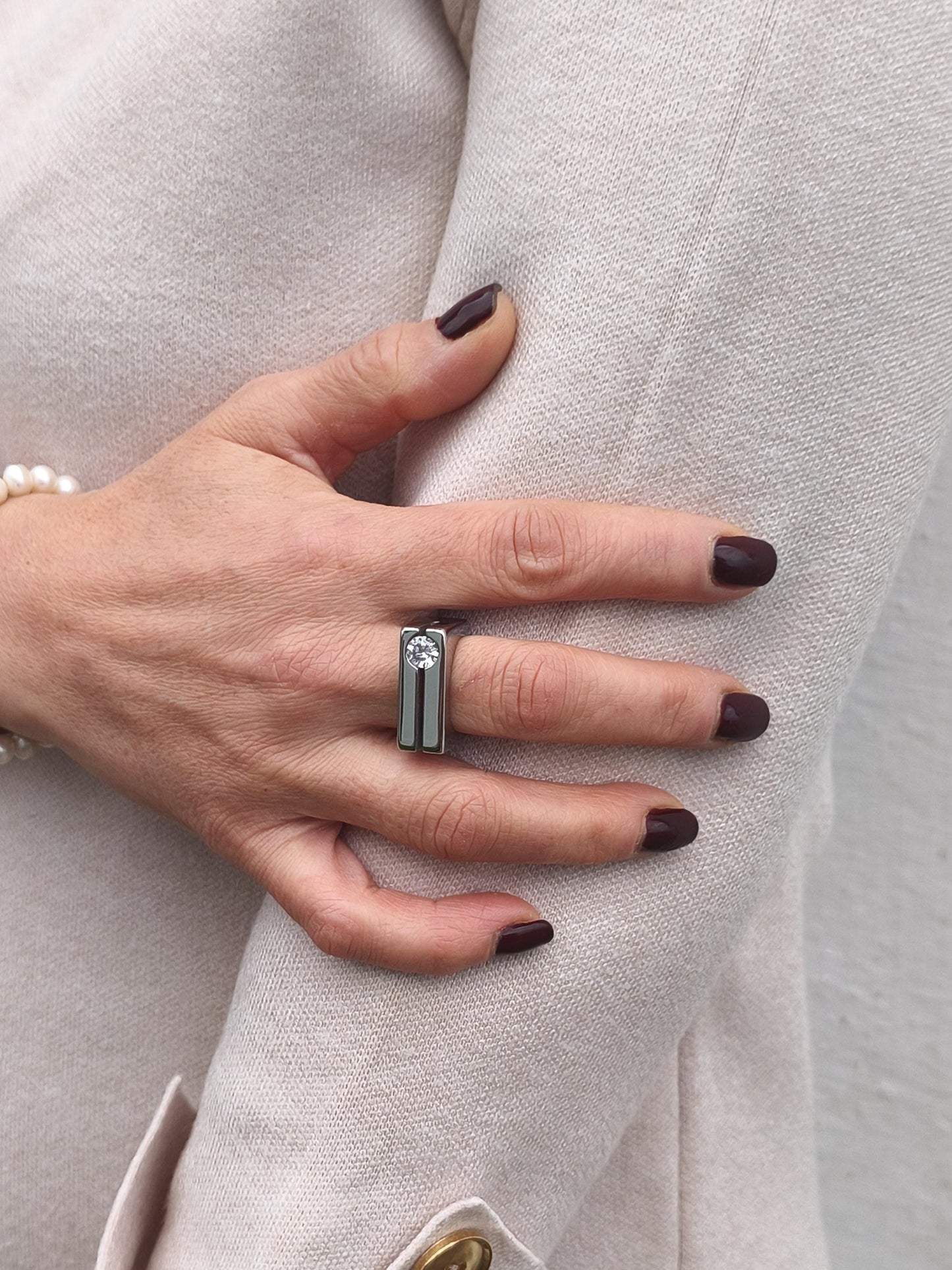 Statement Ring: Twin Band Moissanite Jewelry, Original Design Elisa Kuno