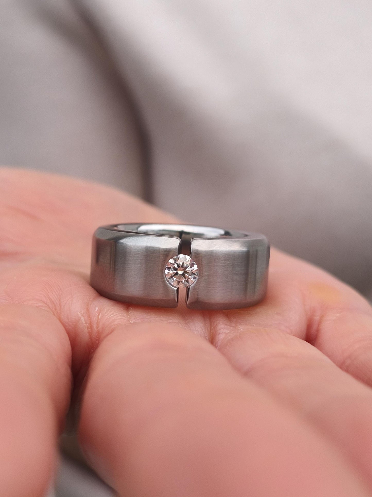 Chunky Wedding Band: Tension Set Moissanite Ring, Stainless Steel