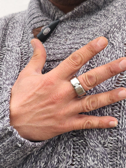 Chunky Wedding Band: Tension Set Moissanite Ring, Stainless Steel