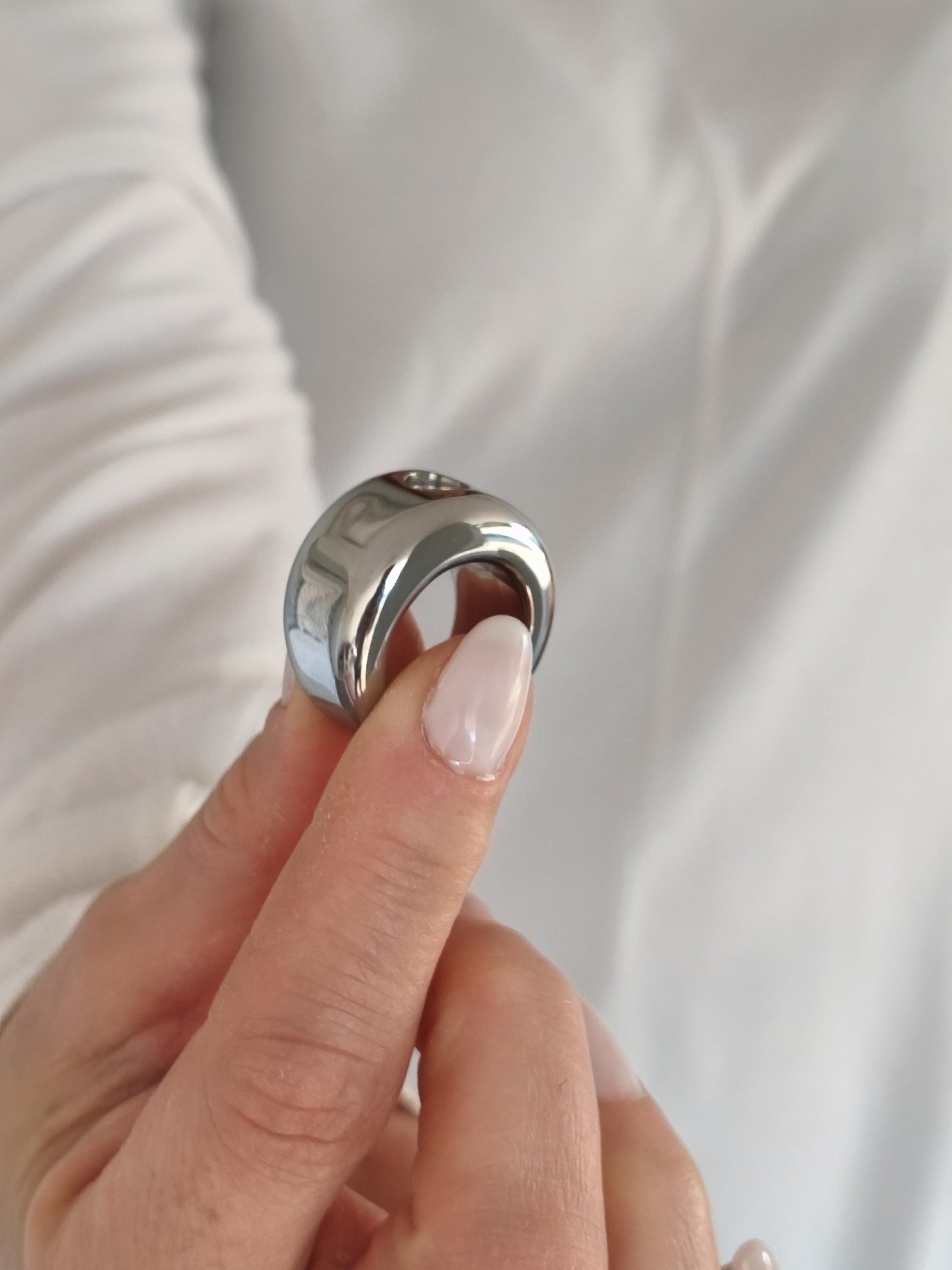 Wide Stainless Steel Moissanite Ring: Dome Statement Band