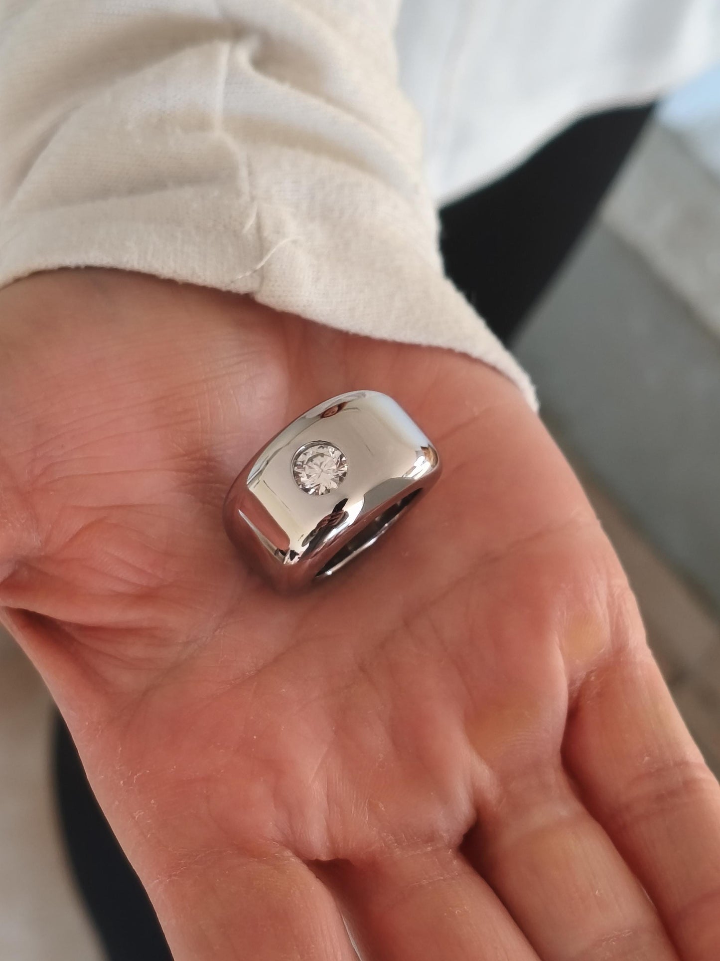 Wide Stainless Steel Moissanite Ring: Dome Statement Band