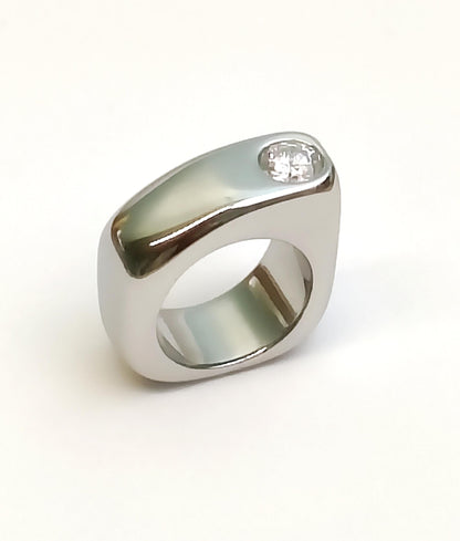 Moissanite Statement Ring: Stainless Steel Offset Design