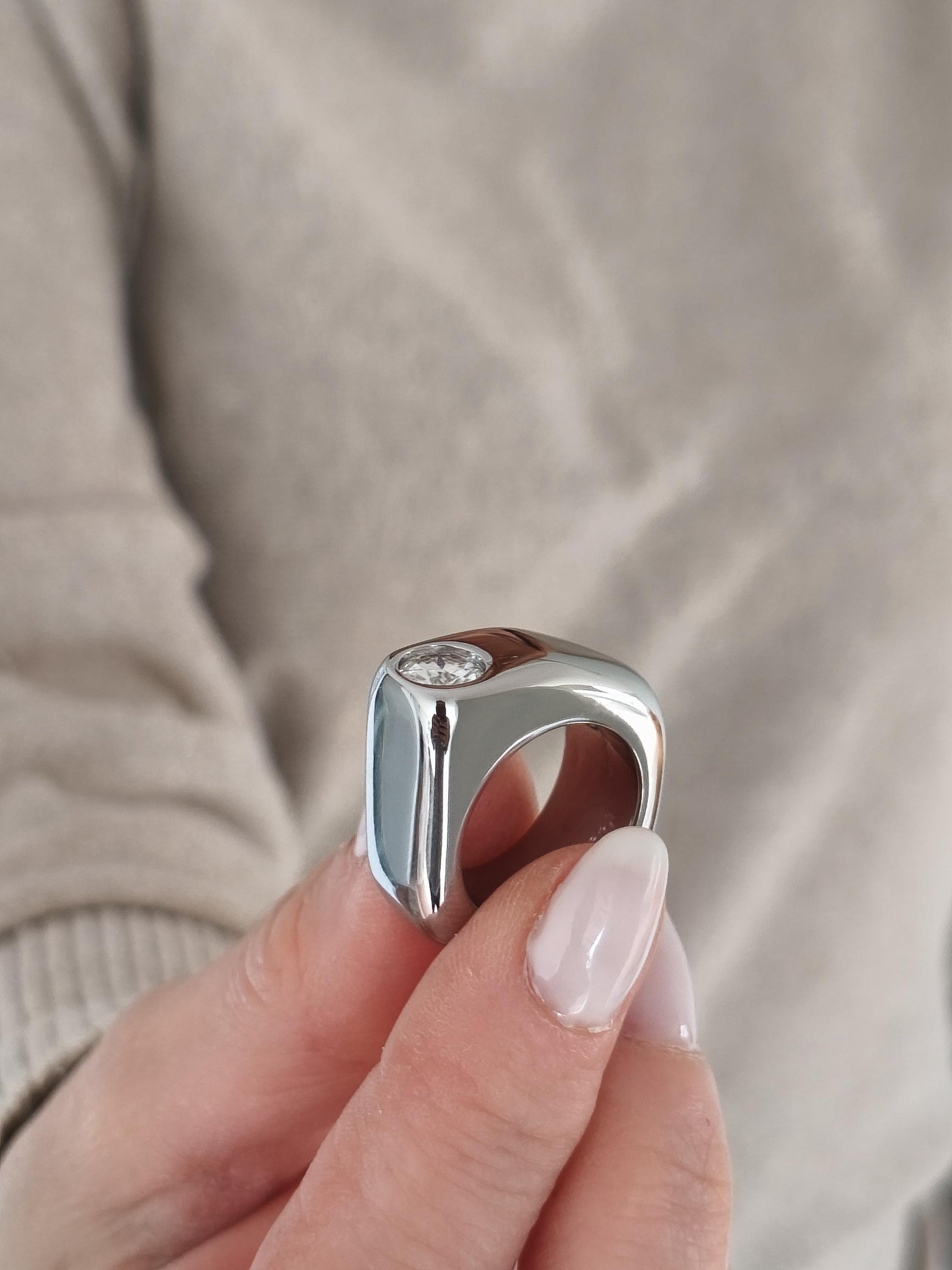 Moissanite Statement Ring: Stainless Steel Offset Design