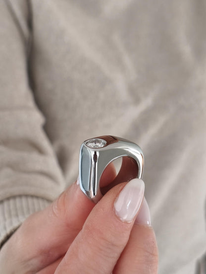Moissanite Statement Ring: Stainless Steel Offset Design