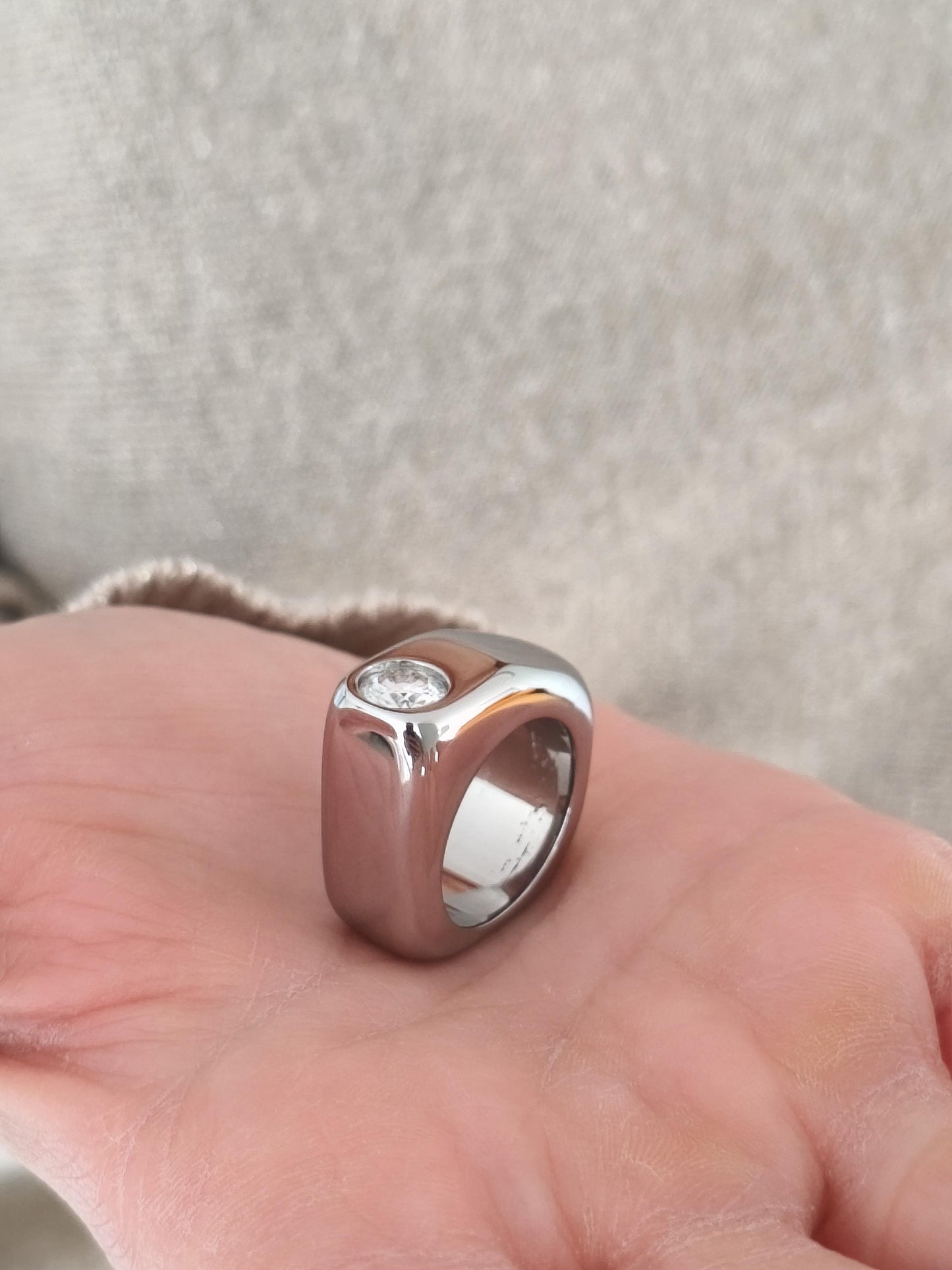 Moissanite Statement Ring: Stainless Steel Offset Design