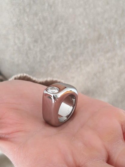 Moissanite Statement Ring: Stainless Steel Offset Design