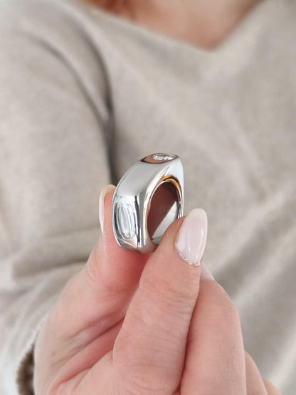Moissanite Statement Ring: Stainless Steel Offset Design