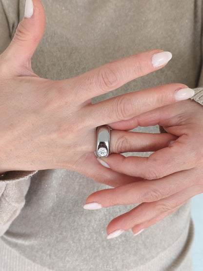 Moissanite Statement Ring: Stainless Steel Offset Design