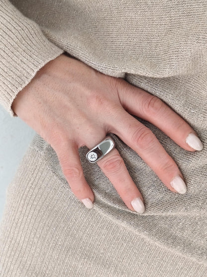 Moissanite Statement Ring: Stainless Steel Offset Design