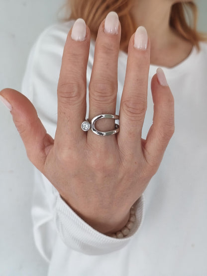 Engagement Moissanite Ring: Palladium Coated Silver, Statement Ring For Women