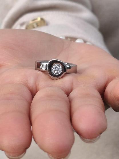 Moissanite Engagement Ring: Palladium coated AG950 Sterling Silver Solitaire