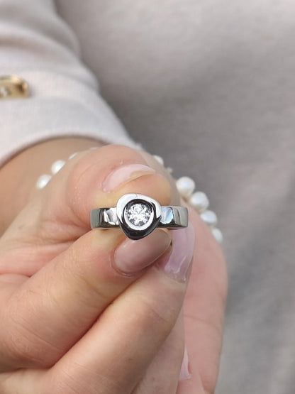 Moissanite Engagement Ring: Palladium coated AG950 Sterling Silver Solitaire