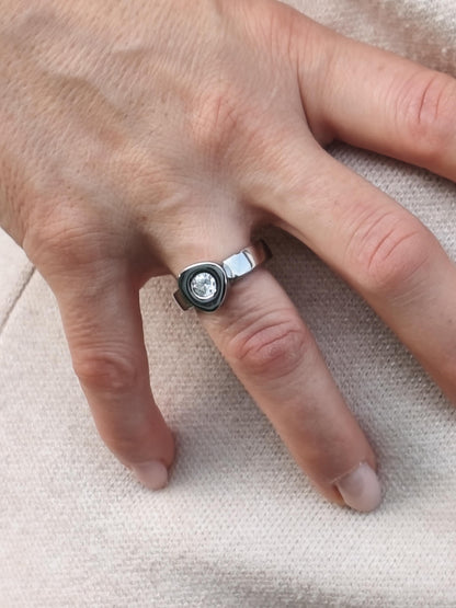 Moissanite Engagement Ring: Palladium coated AG950 Sterling Silver Solitaire