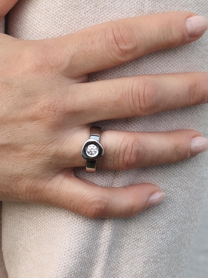 Moissanite Engagement Ring: Palladium coated AG950 Sterling Silver Solitaire