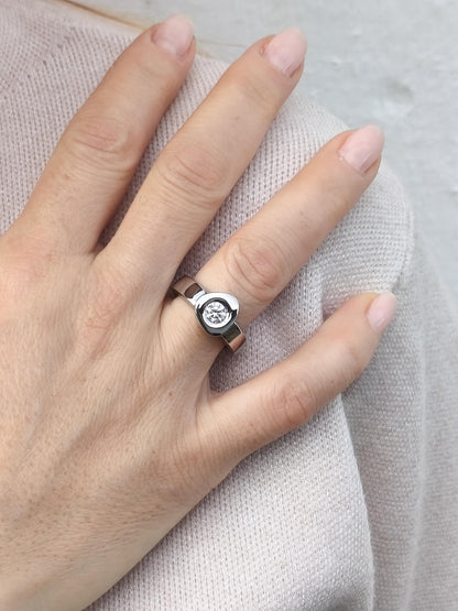 Moissanite Engagement Ring: Palladium coated AG950 Sterling Silver Solitaire