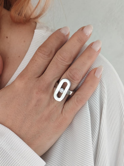 Oval Moissanite Ring: AG950 Silver Statement Ring, Handmade