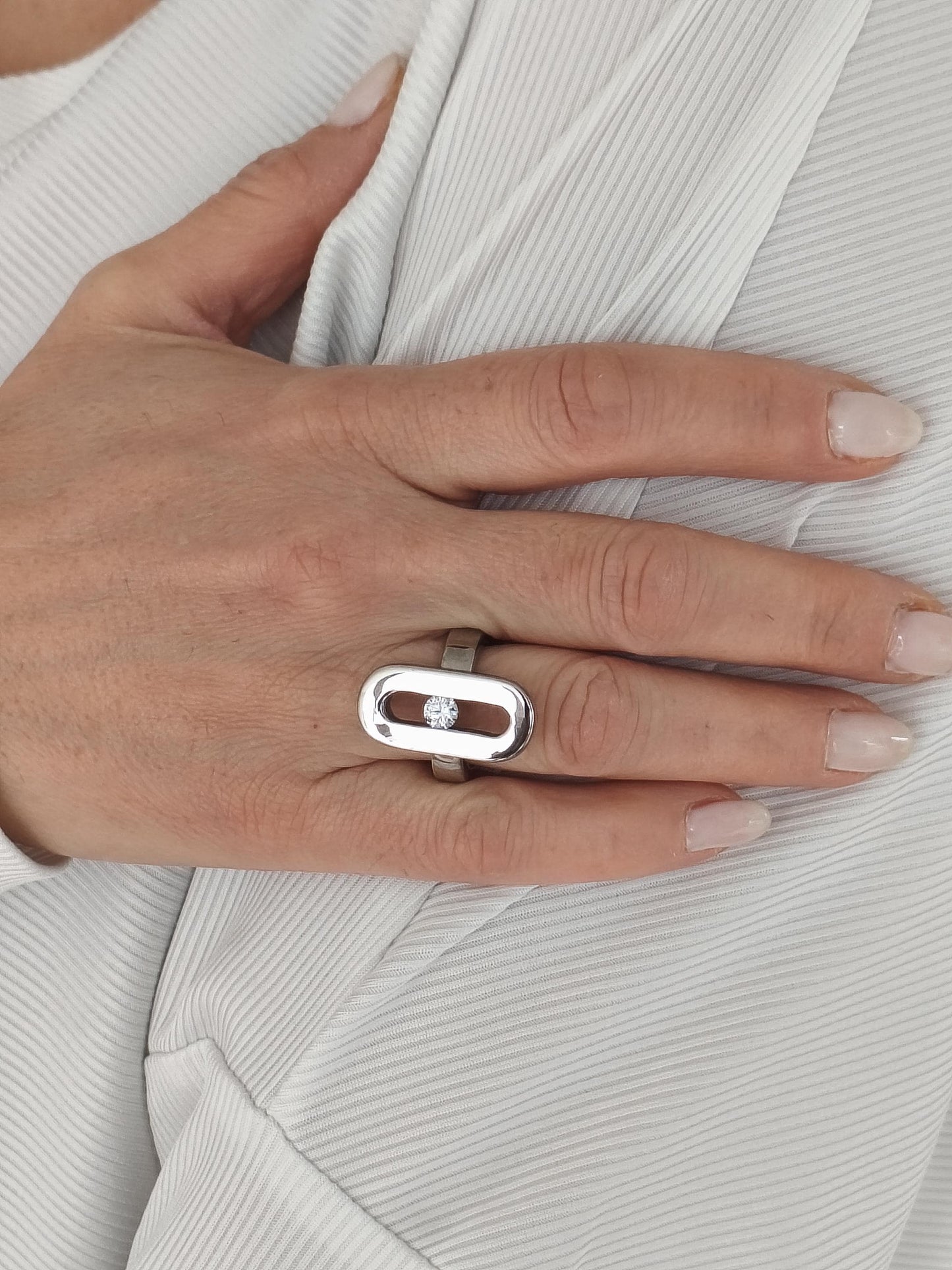 Oval Moissanite Ring: AG950 Silver Statement Ring, Handmade