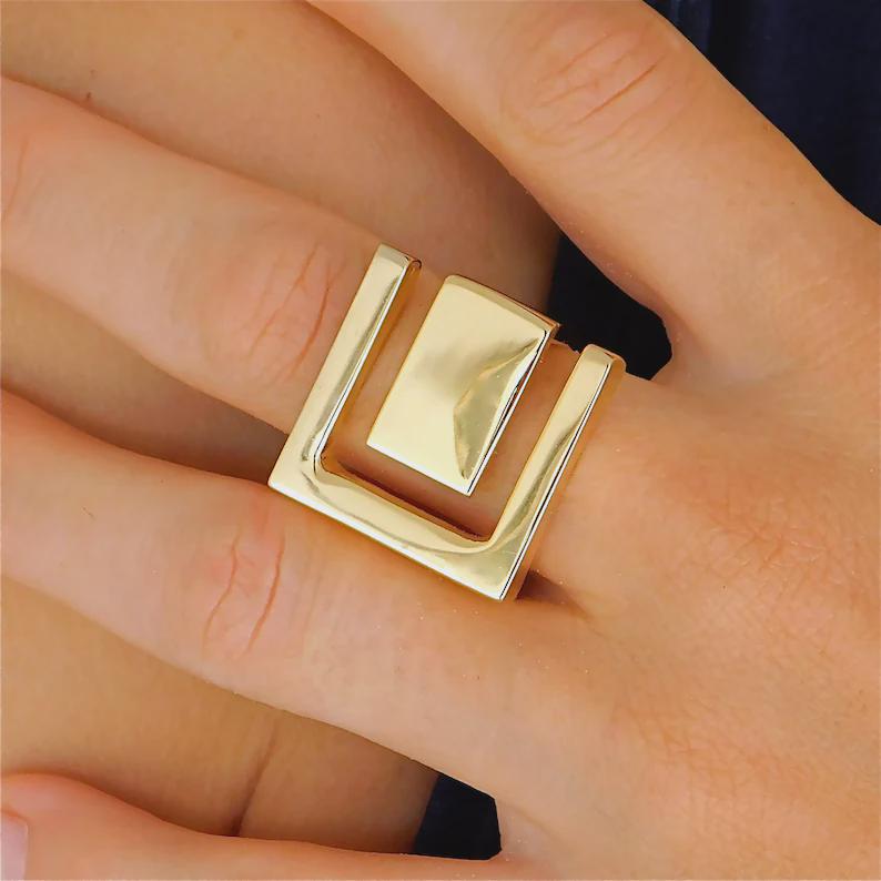 Greek Key Statement Ring: Geometric Design, Bold Jewelry Silver AG 950