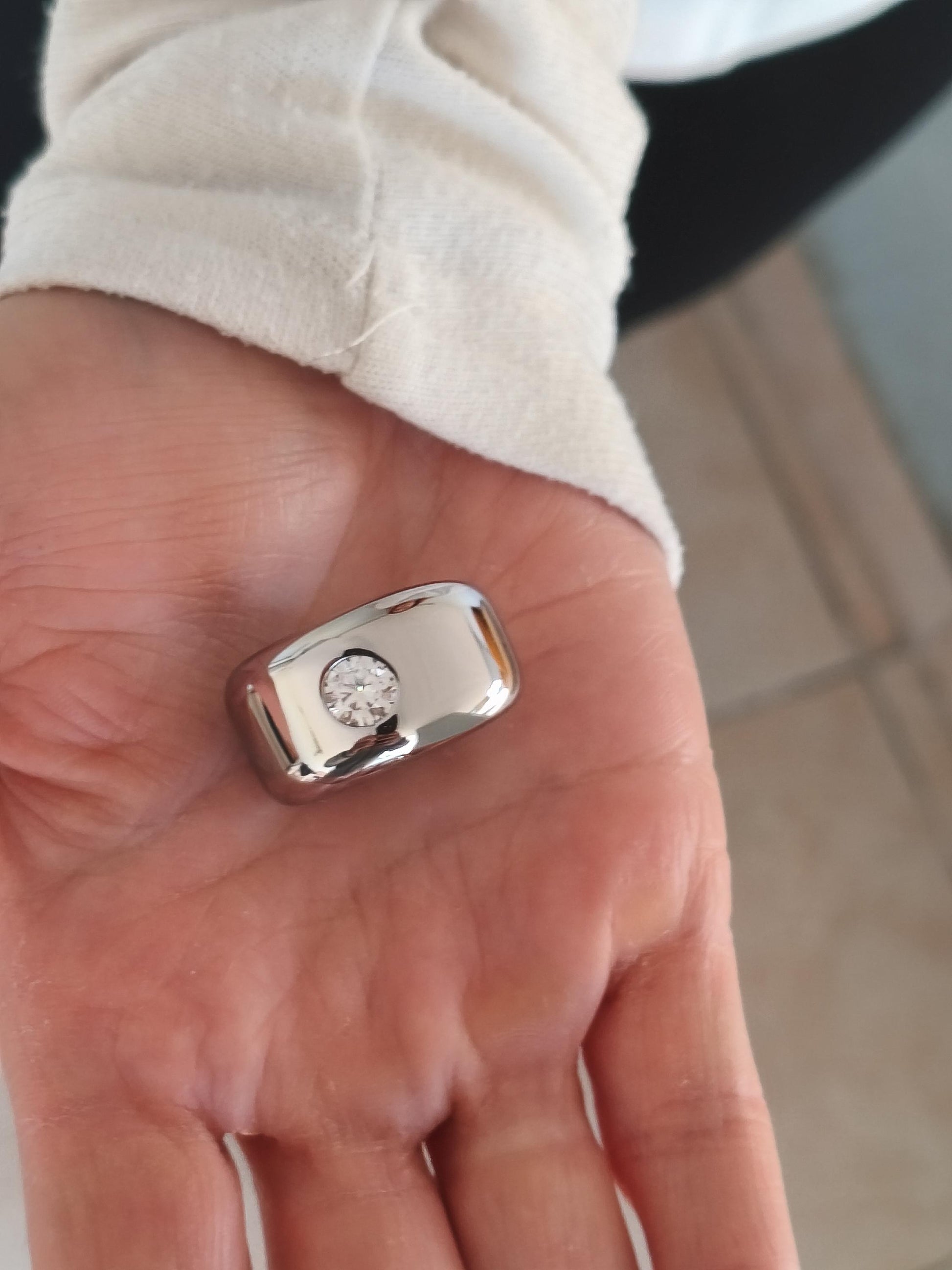Wide Stainless Steel Moissanite Ring: Dome Statement Band