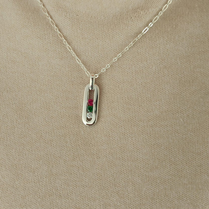 Multi Gemstone Pendant Necklace: Sterling Silver 925 Chain, Personalized Birthstone Necklace