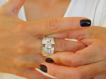 Wide statement ring, Silver multi-stone ring, Ancient greek design