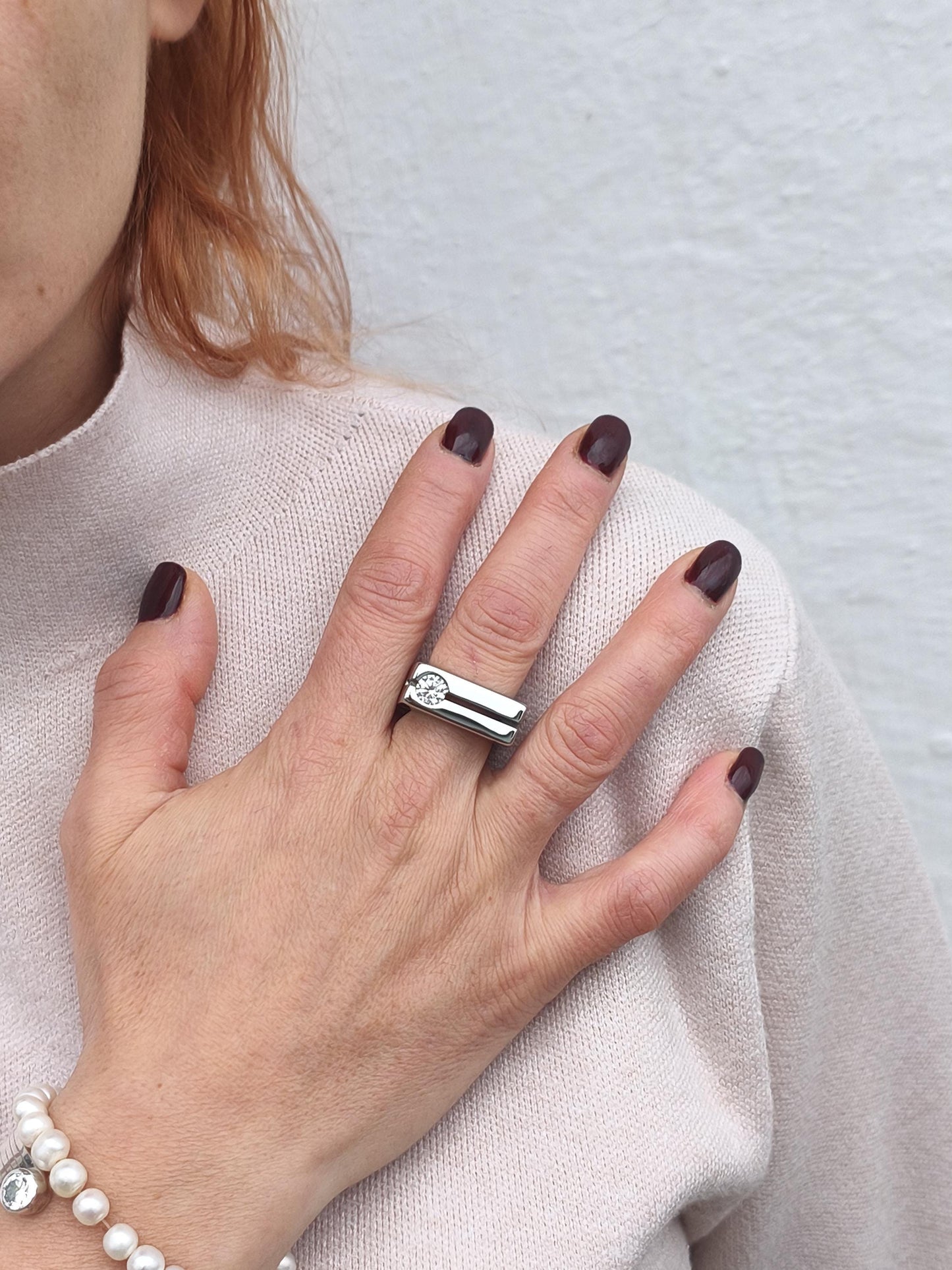 Statement Ring: Twin Band Moissanite Jewelry, Original Design Elisa Kuno